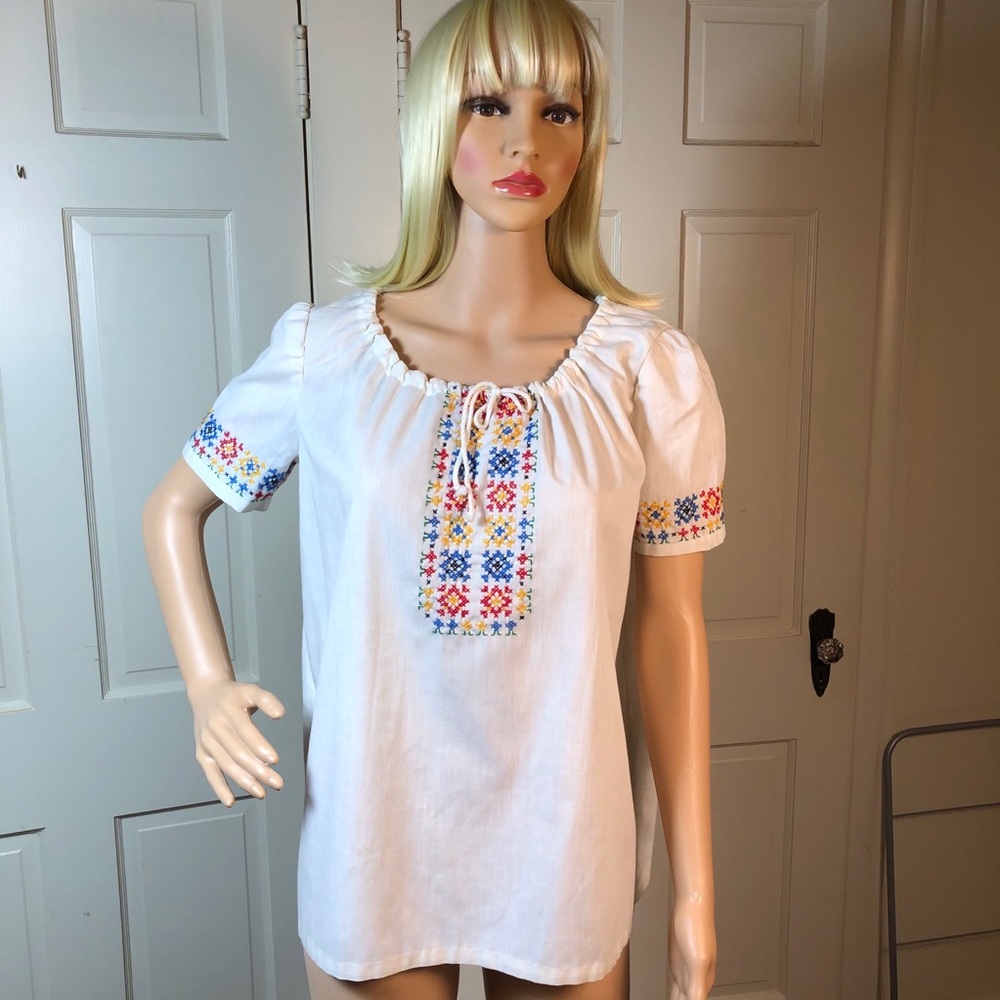 Vintage Embroidered Peasant Blouse Sz S/M